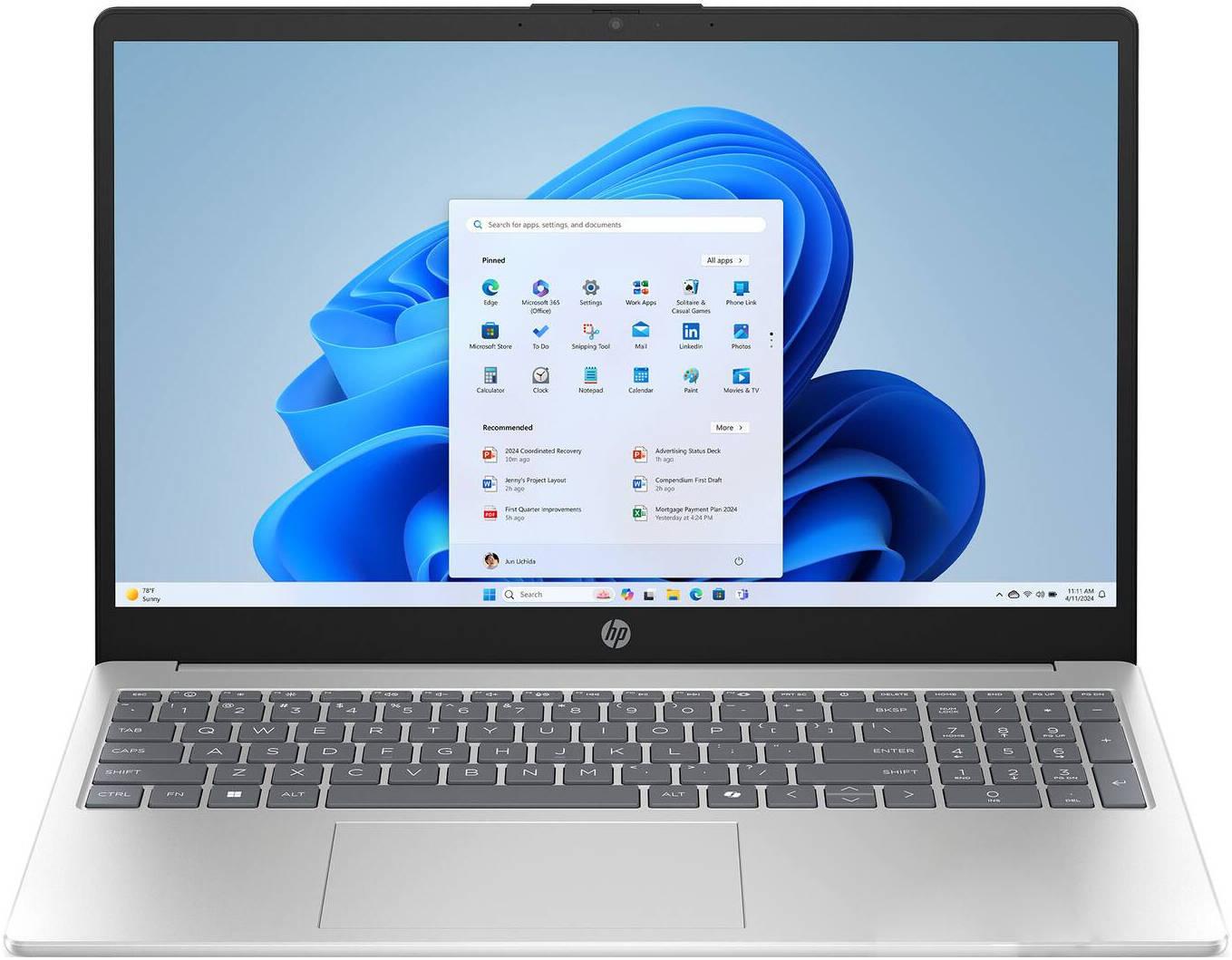 HP 15-fc0146dx Laptop, 15.6" FHD Touch Display, AMD Ryzen 5 7520U, 8GB RAM, 512GB SSD, AMD Radeon Graphics, English Keyboard, Windows 11 Home, Natural Silver | C0CL9UA