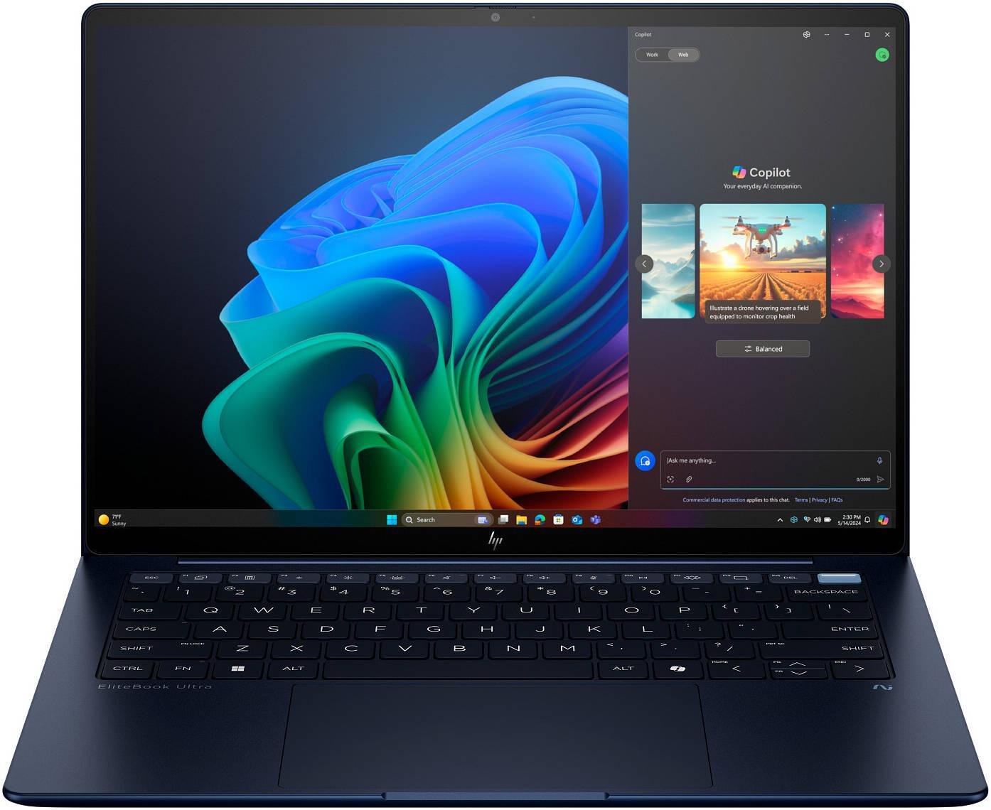 HP EliteBook Ultra G1i Next Gen AI Laptop, 14" 2.8K OLED Touch Display, Intel Core Ultra 7 258V, 32GB RAM, 1TB SSD, Intel Arc Graphics, English-Arabic K/B, Windows 11 Pro, Atmospheric Blue | B9ZY8ET